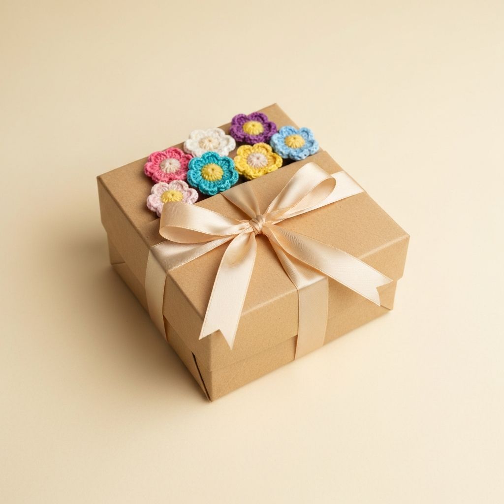 Crochet surprise gift box filled with handmade flowers